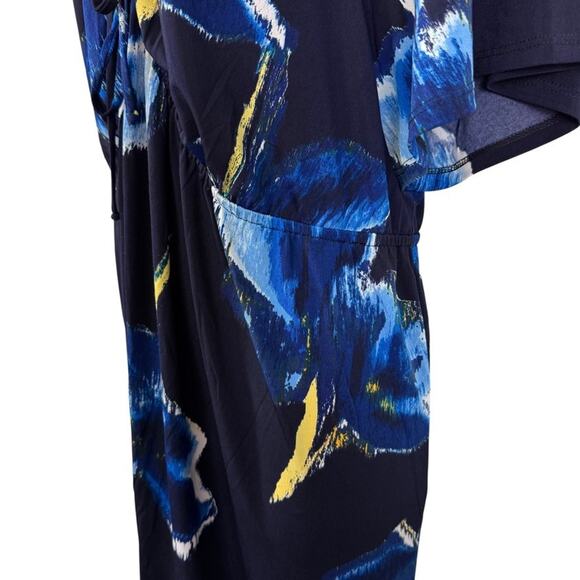 INC International Concepts Navy Floral Jersey Knit V-Neck Short Sleeve Dress 2X - Picture 9 of 16